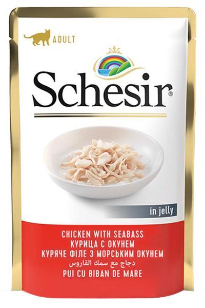 Schesir Chicken with SeaBass КУРИЦА с МОРСКИМ ОКУНЕМ в желе влажный корм консервы для кошек 85 г (171061)